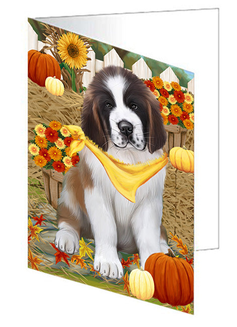 Fall Autumn Greeting Saint Bernard Dog with Pumpkins Handmade Artwork Assorted Pets Greeting Cards and Note Cards with Envelopes for All Occasions and Holiday Seasons GCD56570
