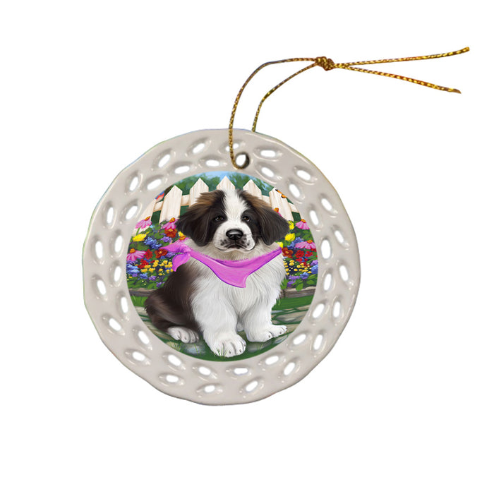 Spring Floral Saint Bernard Dog Ceramic Doily Ornament DPOR52146