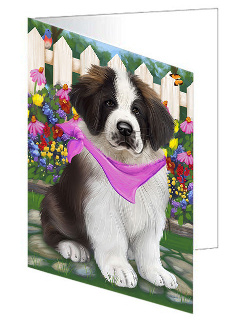 Spring Floral Saint Bernard Dog Handmade Artwork Assorted Pets Greeting Cards and Note Cards with Envelopes for All Occasions and Holiday Seasons GCD60467
