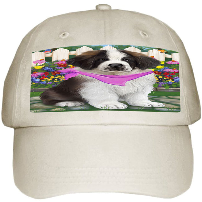 Spring Floral Saint Bernard Dog Ball Hat Cap HAT59715