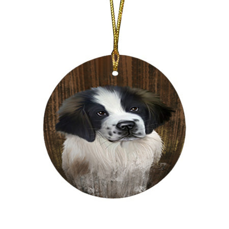 Rustic Saint Bernard Dog Round Flat Christmas Ornament RFPOR50458
