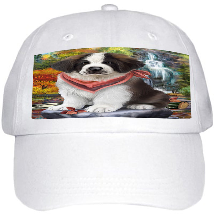 Scenic Waterfall Saint Bernard Dog Ball Hat Cap HAT52287