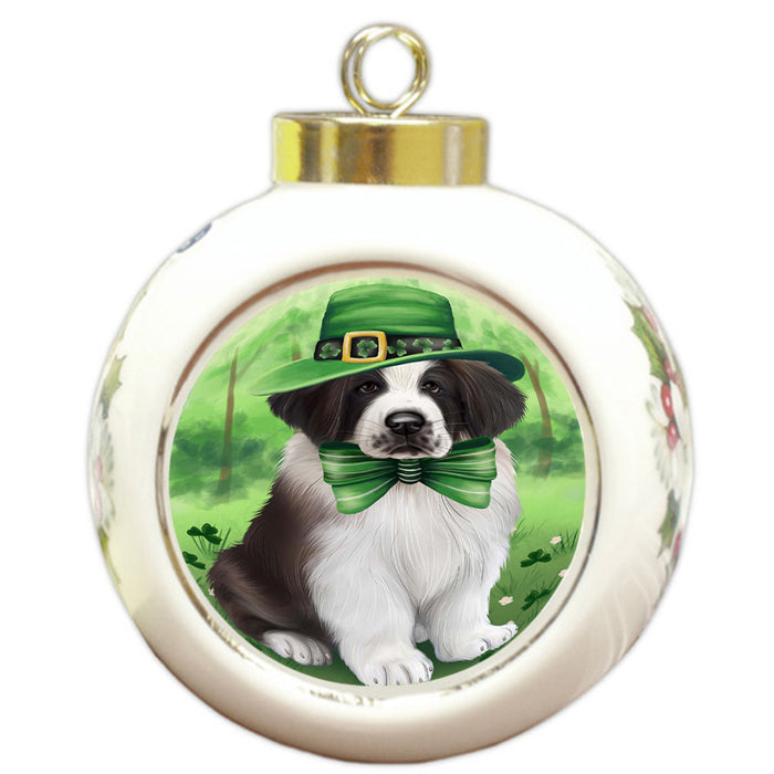 St. Patricks Day Irish Portrait Saint Bernard Dog Round Ball Christmas Ornament RBPOR49375