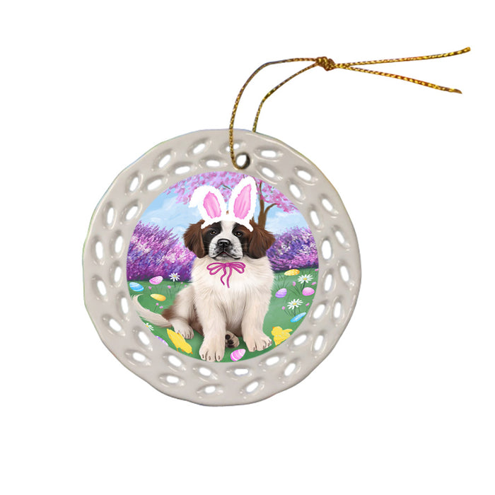 Saint Bernard Dog Easter Holiday Ceramic Doily Ornament DPOR49241
