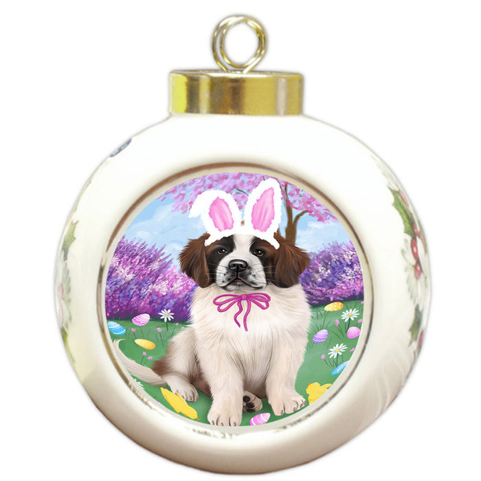 Saint Bernard Dog Easter Holiday Round Ball Christmas Ornament RBPOR49241