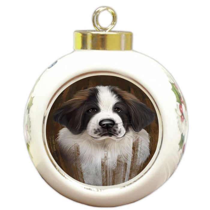 Rustic Saint Bernard Dog Round Ball Christmas Ornament RBPOR50468