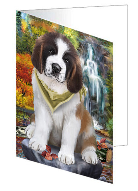 Scenic Waterfall Saint Bernard Dog Handmade Artwork Assorted Pets Greeting Cards and Note Cards with Envelopes for All Occasions and Holiday Seasons GCD52484