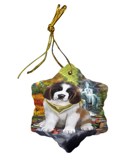 Scenic Waterfall Saint Bernard Dog Star Porcelain Ornament SPOR49511