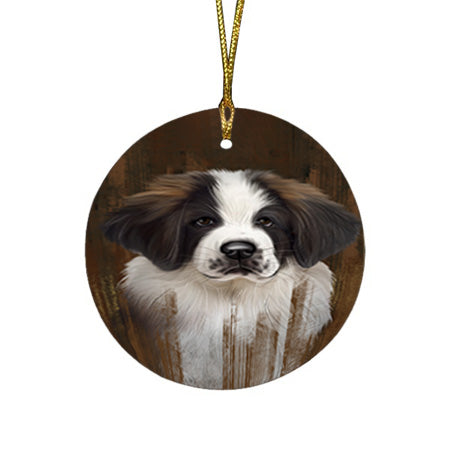 Rustic Saint Bernard Dog Round Flat Christmas Ornament RFPOR50459