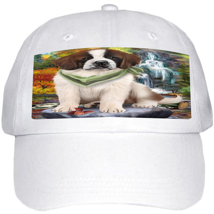 Scenic Waterfall Saint Bernard Dog Ball Hat Cap HAT52293