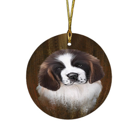 Rustic Saint Bernard Dog Round Flat Christmas Ornament RFPOR50460
