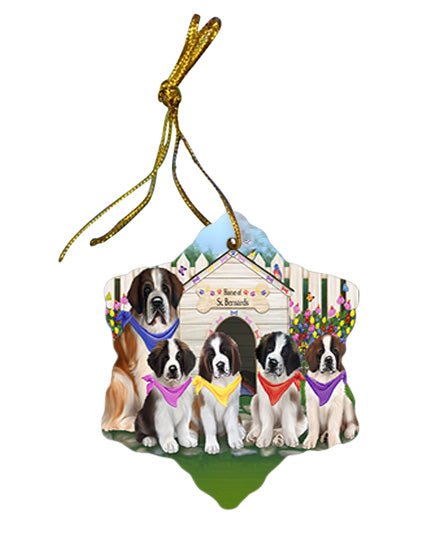 Spring Dog House Saint Bernards Dog Star Porcelain Ornament SPOR50117