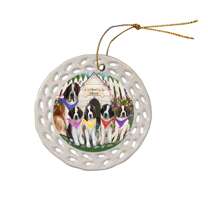 Spring Dog House Saint Bernards Dog Ceramic Doily Ornament DPOR50125