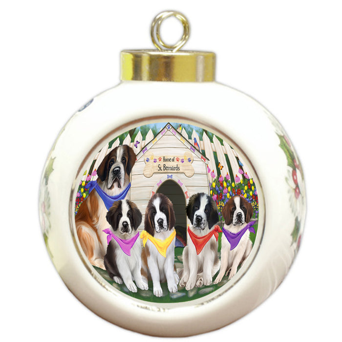 Spring Dog House Saint Bernards Dog Round Ball Christmas Ornament RBPOR50125