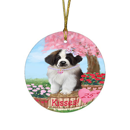 Rosie 25 Cent Kisses Saint Bernard Dog Round Flat Christmas Ornament RFPOR56588