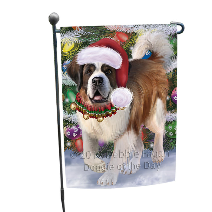 Trotting in the Snow Saint Bernard Dog Garden Flag GFLG57487