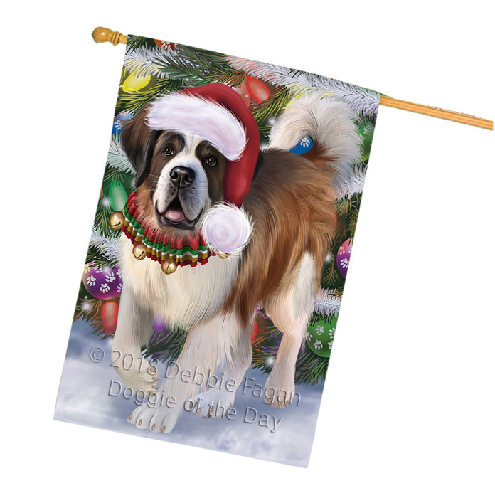 Trotting in the Snow Saint Bernard Dog House Flag FLG57536