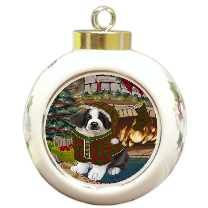 The Stocking was Hung Saint Bernard Dog Round Ball Christmas Ornament RBPOR55946