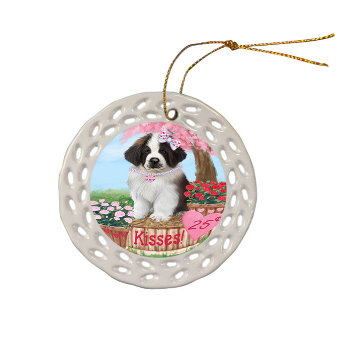 Rosie 25 Cent Kisses Saint Bernard Dog Ceramic Doily Ornament DPOR56588