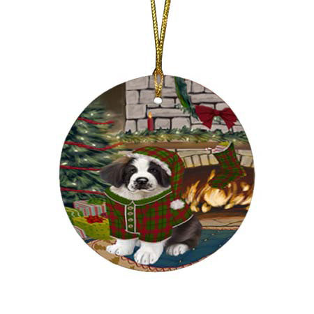 The Stocking was Hung Saint Bernard Dog Round Flat Christmas Ornament RFPOR55946