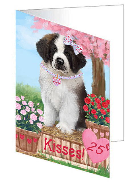 Rosie 25 Cent Kisses Saint Bernard Dog Handmade Artwork Assorted Pets Greeting Cards and Note Cards with Envelopes for All Occasions and Holiday Seasons GCD73211