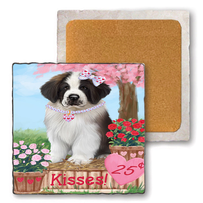 Rosie 25 Cent Kisses Saint Bernard Dog Set of 4 Natural Stone Marble Tile Coasters MCST51232