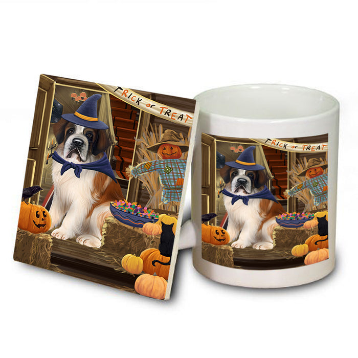 Enter at Own Risk Trick or Treat Halloween Saint Bernard Dog Mug and Coaster Set MUC53246