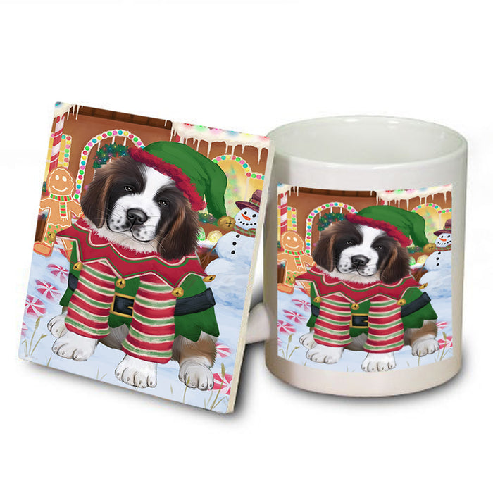 Christmas Gingerbread House Candyfest Saint Bernard Dog Mug and Coaster Set MUC56516