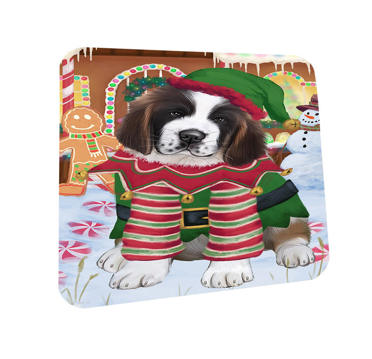 Christmas Gingerbread House Candyfest Saint Bernard Dog Coasters Set of 4 CST56482