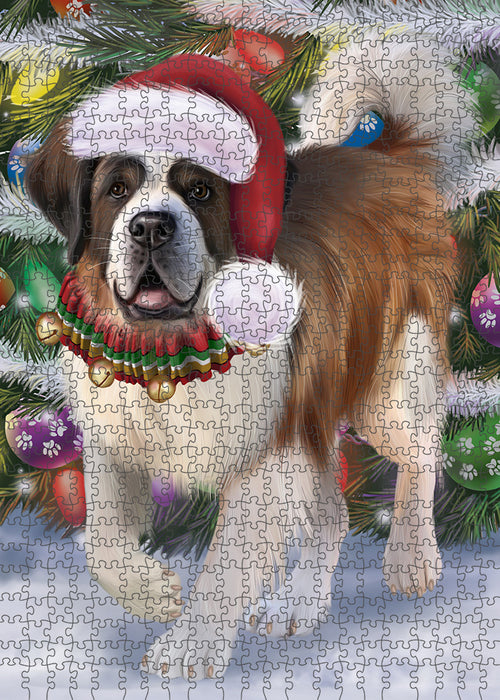 Trotting in the Snow Saint Bernard Dog Puzzle with Photo Tin PUZL94860