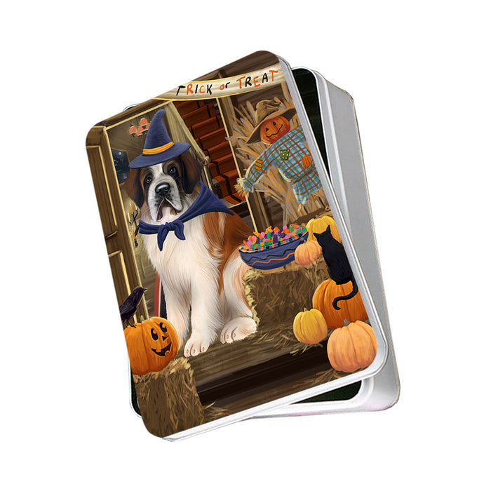 Enter at Own Risk Trick or Treat Halloween Saint Bernard Dog Photo Storage Tin PITN53254
