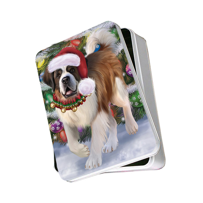Trotting in the Snow Saint Bernard Dog Photo Storage Tin PITN56608