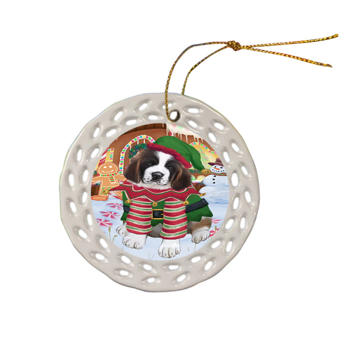 Christmas Gingerbread House Candyfest Saint Bernard Dog Ceramic Doily Ornament DPOR56880