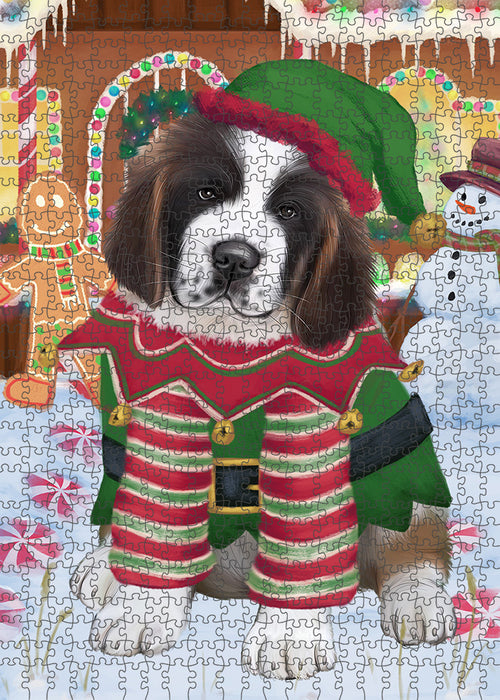 Christmas Gingerbread House Candyfest Saint Bernard Dog Puzzle with Photo Tin PUZL94296