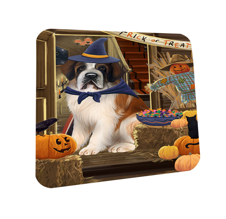 Enter at Own Risk Trick or Treat Halloween Saint Bernard Dog Coasters Set of 4 CST53212