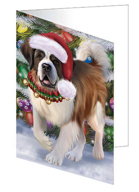 Trotting in the Snow Saint Bernard Dog Handmade Artwork Assorted Pets Greeting Cards and Note Cards with Envelopes for All Occasions and Holiday Seasons GCD74510