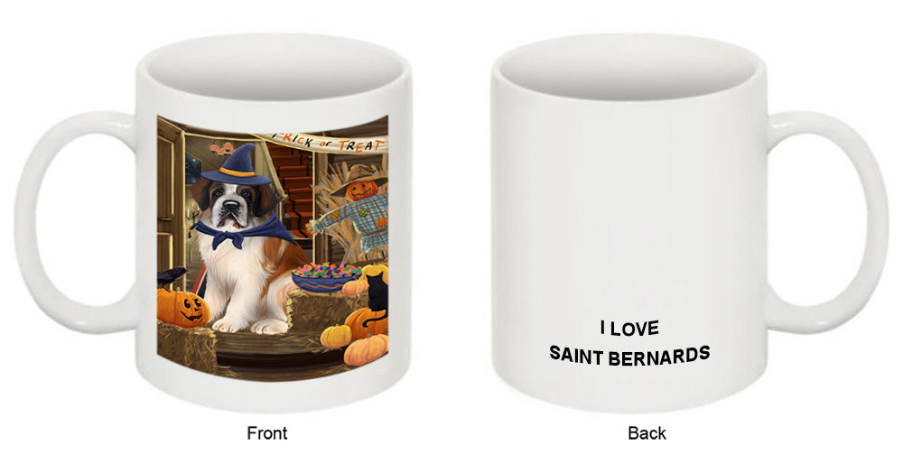 Enter at Own Risk Trick or Treat Halloween Saint Bernard Dog Coffee Mug MUG48652