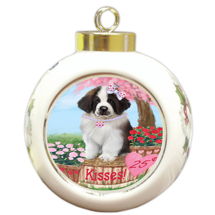 Rosie 25 Cent Kisses Saint Bernard Dog Round Ball Christmas Ornament RBPOR56588