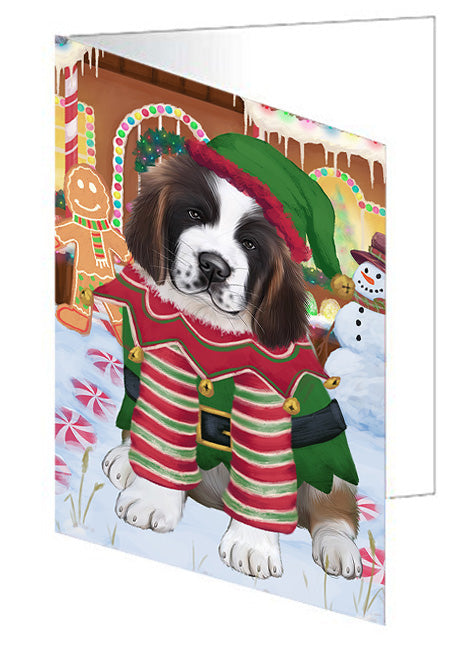 Christmas Gingerbread House Candyfest Saint Bernard Dog Handmade Artwork Assorted Pets Greeting Cards and Note Cards with Envelopes for All Occasions and Holiday Seasons GCD74087