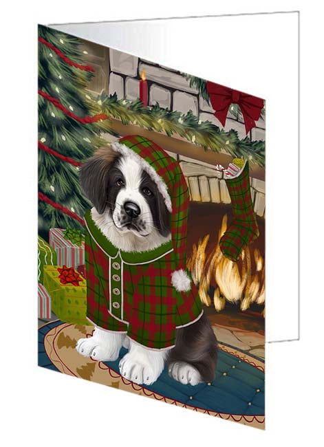 The Stocking was Hung Saint Bernard Dog Handmade Artwork Assorted Pets Greeting Cards and Note Cards with Envelopes for All Occasions and Holiday Seasons GCD71285