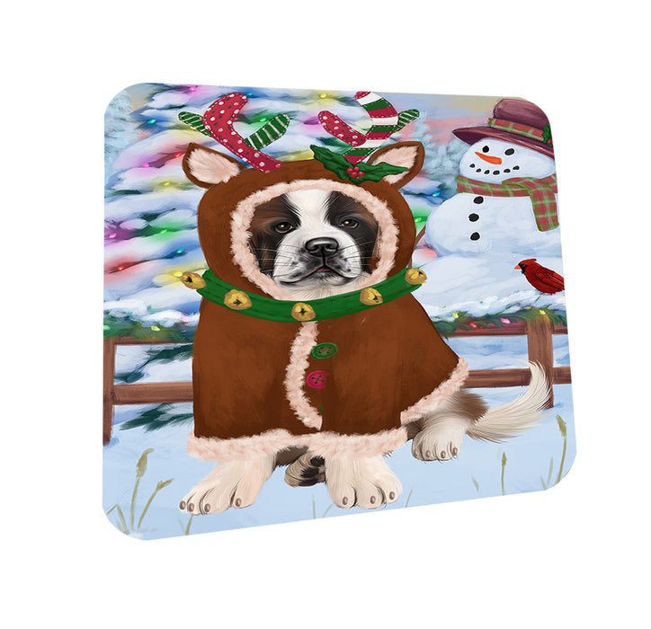 Christmas Gingerbread House Candyfest Saint Bernard Dog Coasters Set of 4 CST56483