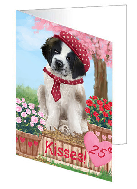 Rosie 25 Cent Kisses Saint Bernard Dog Handmade Artwork Assorted Pets Greeting Cards and Note Cards with Envelopes for All Occasions and Holiday Seasons GCD73214