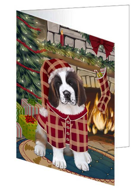 The Stocking was Hung Saint Bernard Dog Handmade Artwork Assorted Pets Greeting Cards and Note Cards with Envelopes for All Occasions and Holiday Seasons GCD71288