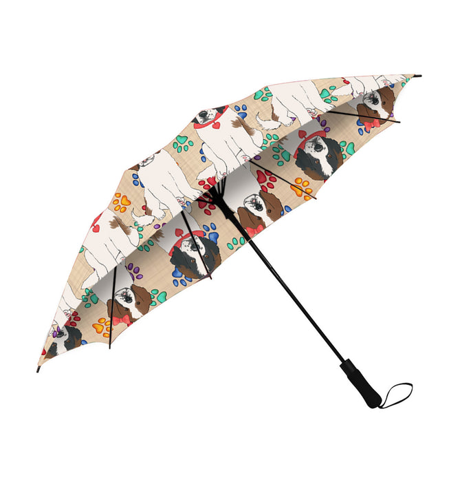 Rainbow Paw Print Saint Bernard Dogs Red Semi-Automatic Foldable Umbrella