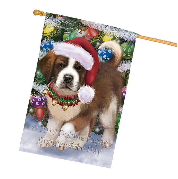 Trotting in the Snow Saint Bernard Dog House Flag FLG57537