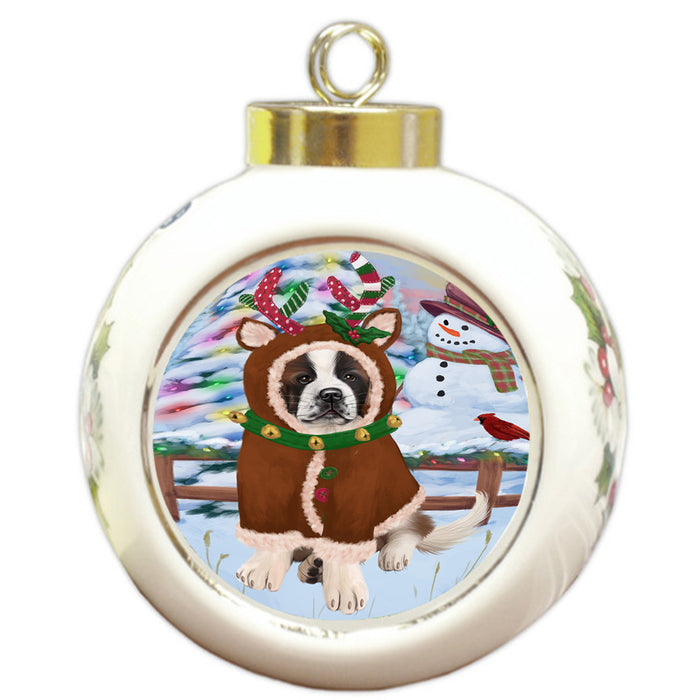 Christmas Gingerbread House Candyfest Saint Bernard Dog Round Ball Christmas Ornament RBPOR56881