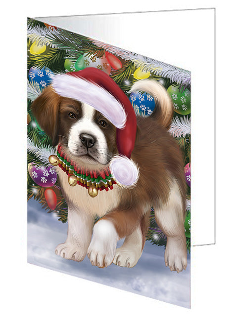 Trotting in the Snow Saint Bernard Dog Handmade Artwork Assorted Pets Greeting Cards and Note Cards with Envelopes for All Occasions and Holiday Seasons GCD74513