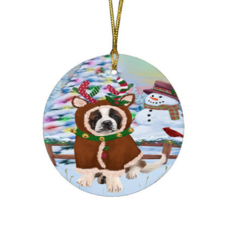 Christmas Gingerbread House Candyfest Saint Bernard Dog Round Flat Christmas Ornament RFPOR56881