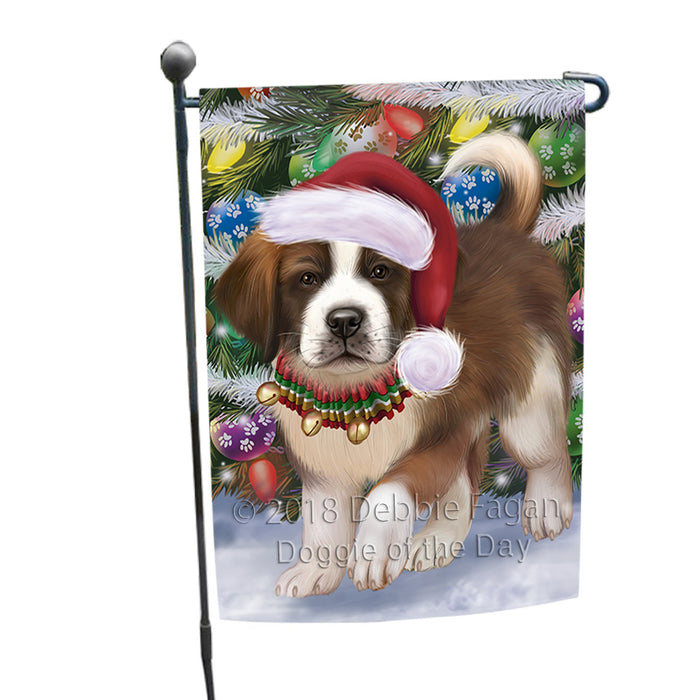 Trotting in the Snow Saint Bernard Dog Garden Flag GFLG57488