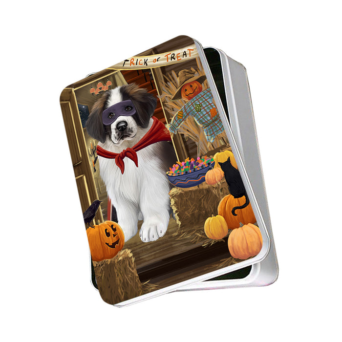 Enter at Own Risk Trick or Treat Halloween Saint Bernard Dog Photo Storage Tin PITN53255
